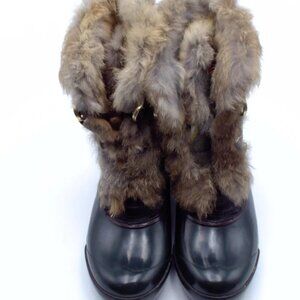 Hunter Cathie Fur Winter Snow Forester Green Boots Black Womens US 7